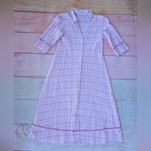 Garrie B Lilac Purple Seersucker Button Front Cotton Midi Shirt Dress M